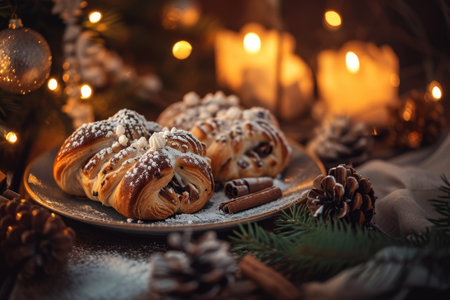 Festive Holiday Pastries on a Decorated Tableの素材