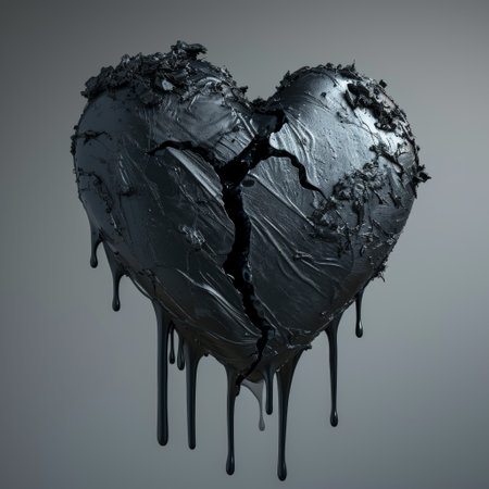 Broken heart concept with dripping black substanceの素材