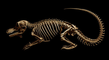 Dinosaur Skeleton on a Black Backgroundの素材