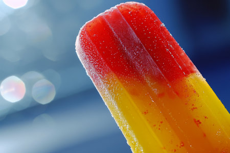 Close-up of a colorful ice pop on a sunny dayの素材