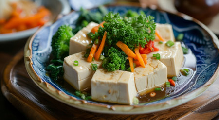 Fresh Tofu and Vegetable Stir Fry on a Plateの素材