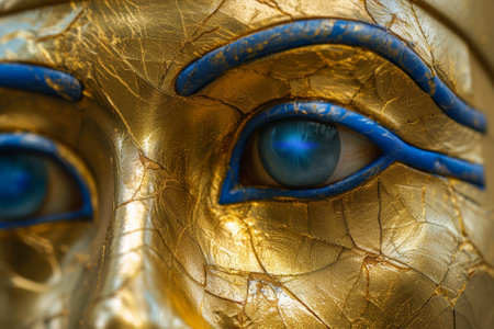 Close-up of a golden mask with intricate designsの素材