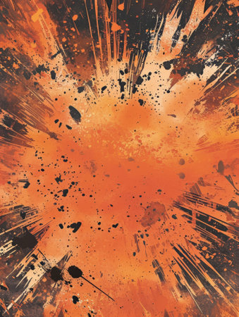 Abstract orange and black paint splatter backgroundの素材