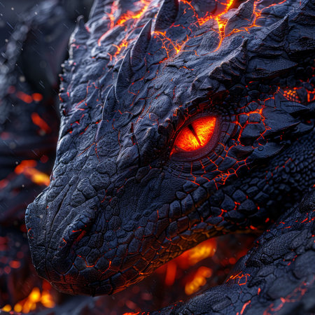 Close-up of a Fiery Dragon's Faceの素材
