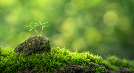 Young Plant Sprouting on a Lush Green Backgroundの素材