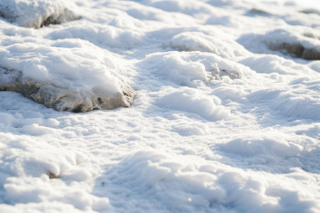 Close-up of Snow Covered Rocks in Bright Sunlightの素材