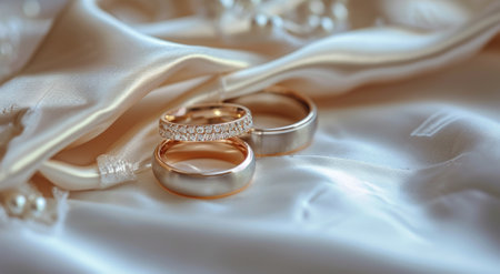 Elegant wedding rings on a silk fabricの素材