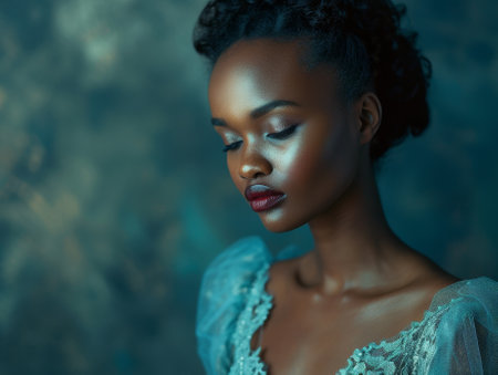 Elegant woman with a contemplative expressionの素材