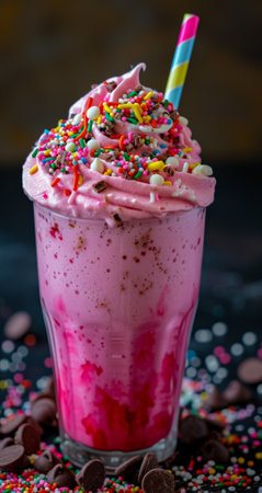 Colorful milkshake with whipped cream and sprinklesの素材