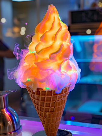 Glowing Ice Cream Cone with Magical Flamesの素材