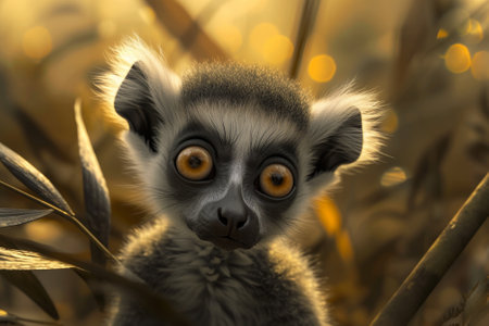 Curious Lemur Peeking Through Foliageの素材