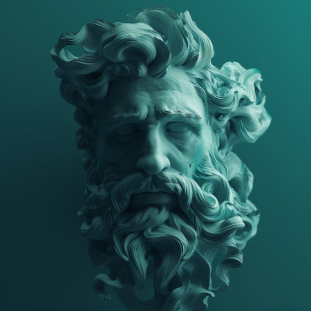 Sculpted Face of a Bearded Man with Intricate Detailsの素材