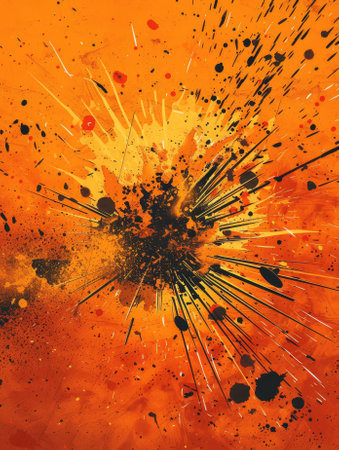 Abstract Orange and Black Paint Splatter Backgroundの素材
