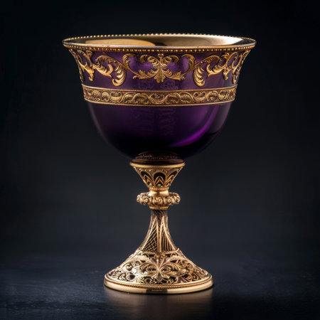 Elegant vintage goblet on dark backgroundの素材