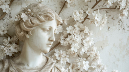 Classical statue with floral adornmentの素材