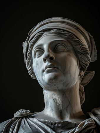 Classic marble statue of a woman on a dark backgroundの素材
