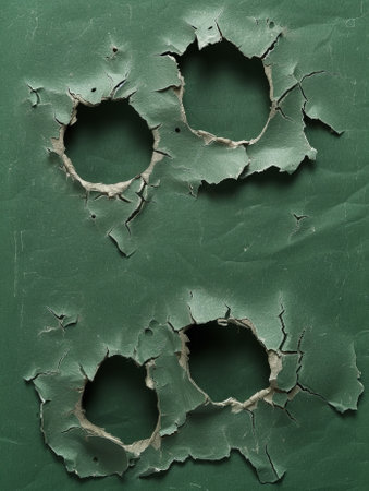 Green Painted Surface with Holes and Cracksの素材