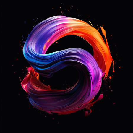 Colorful Abstract Paint Swirl on Black Backgroundの素材