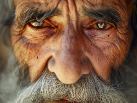 Close-up Portrait of an Elderly Man with Expressive Eyesの素材