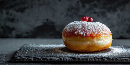 Gourmet Jelly Doughnut with Powdered Sugar and Berry Toppingの素材