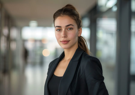 Confident young professional woman in a business settingの素材