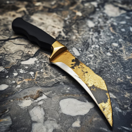 Close-up of a knife on a textured surfaceの素材