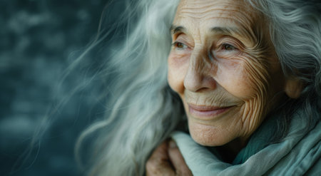 Elderly Woman Smiling with Wisdom and Graceの素材