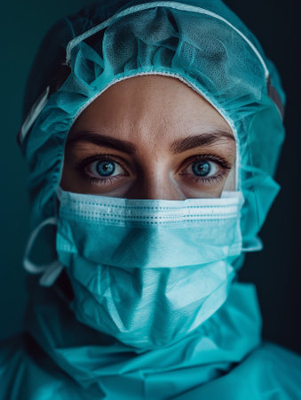 Healthcare professional in protective gear ready for dutyの素材