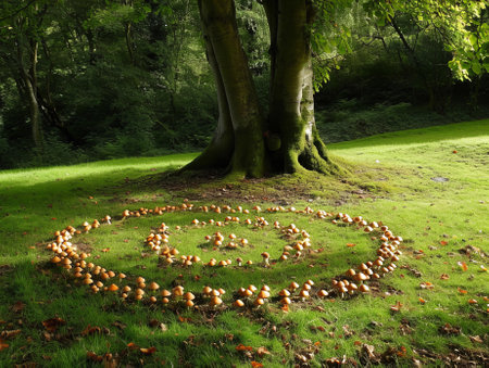 Spiral of mushrooms in a forest clearingの素材