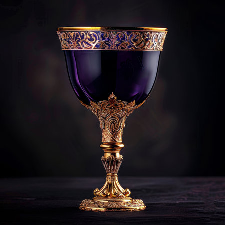 Elegant ornate goblet on a dark backgroundの素材