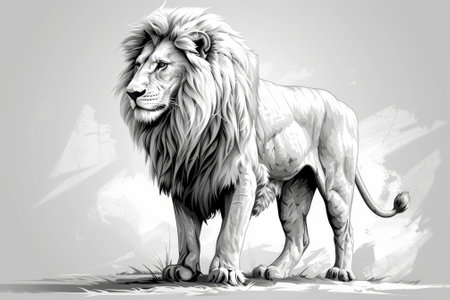 Majestic Lion Standing Proudly in Monochrome Illustrationの素材