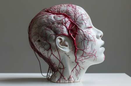Artistic representation of human head with vascular systemの素材