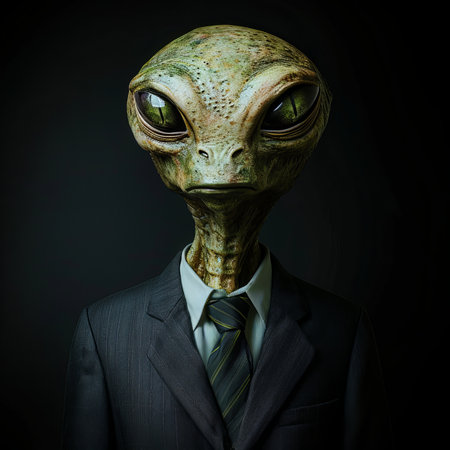 Extraterrestrial being in a suit posing for a portraitの素材