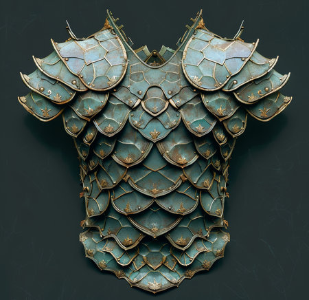Antique armor on a dark backgroundの素材