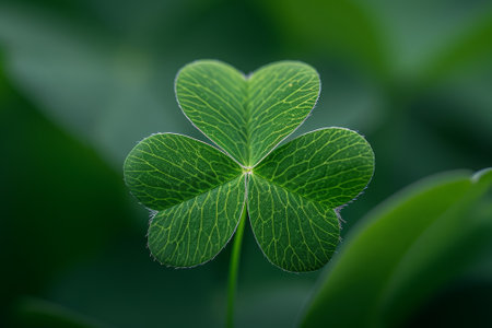 Close-up of a Four-Leaf Clover Against a Green Backgroundの素材