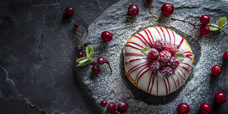 Elegant dessert with berries on a dark backgroundの素材