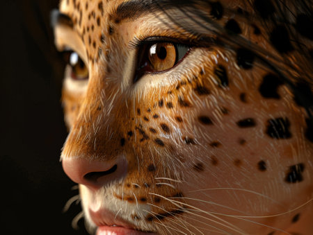 Human with feline features showing a deep gazeの素材