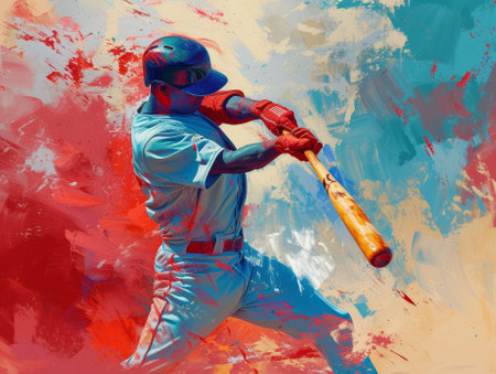 Baseball Player Swinging Bat with Artistic Flairの素材