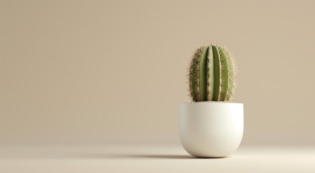 Minimalist cactus in a white pot against a beige backgroundの素材