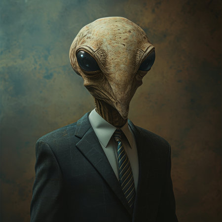 Alien in business suit posing for a portraitの素材