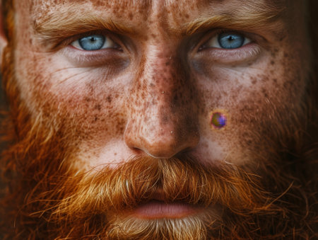 Portrait of a red-bearded man with freckles.の素材