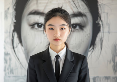Confident young businesswoman with an artistic backdropの素材