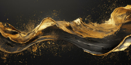 Abstract Golden Wave on Black Backgroundの素材