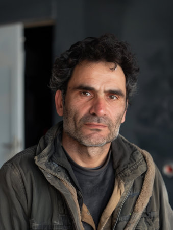 Portrait of a middle-aged man with a thoughtful expressionの素材