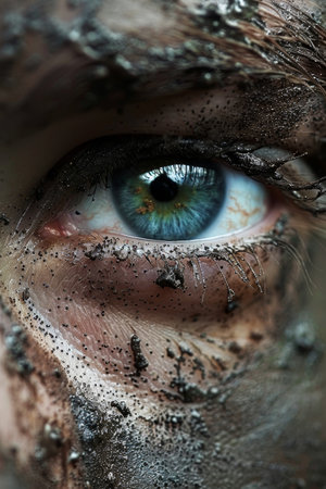 Close-up of a Muddy Eye with Intense Gazeの素材