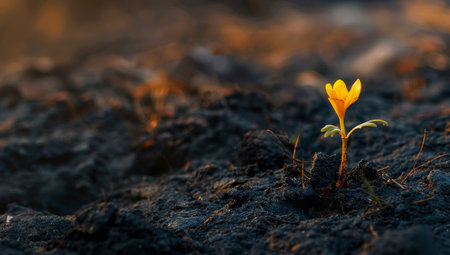 New life emerging from the earth at sunriseの素材