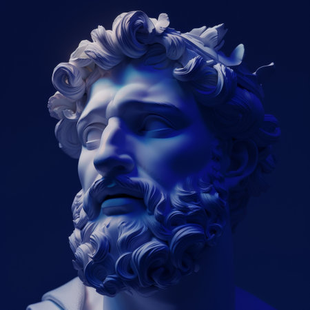 Sculpture of a classical figure with dramatic lightingの素材