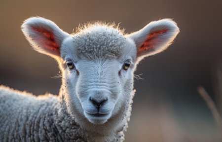 Close-up Portrait of a Young Lamb in Soft Lightの素材