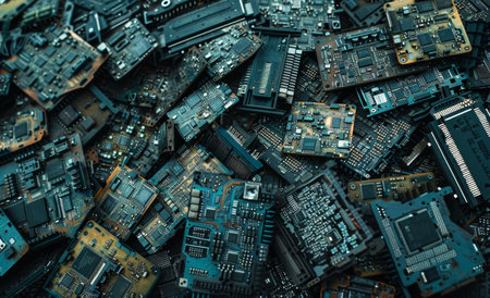 Pile of Various Electronic Circuit Boards for Recyclingの素材