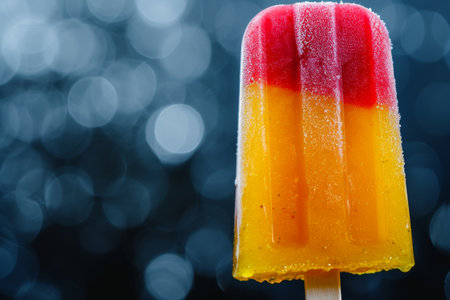 Colorful frozen fruit popsicle on a blurred backgroundの素材